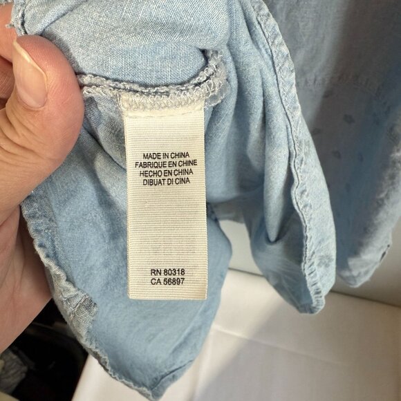 Lucky Brand Ditsy Boyfriend Shirt Womens XL Hemp Blend Denim Button Up Relaxed - Picture 8 of 11